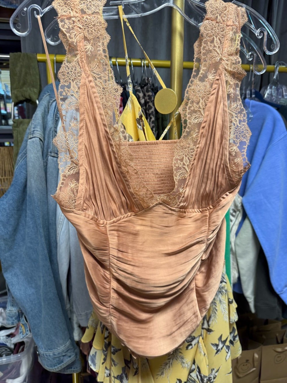 Free People Elena Lace Tank in Peached Copper - Picture 12 of 14